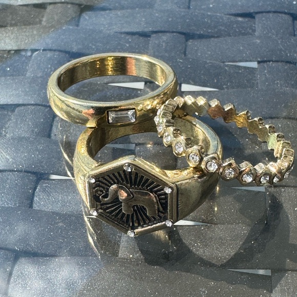 SZ 7 Gold Plated set of 3 Rings Spiritual - Picture 2 of 10